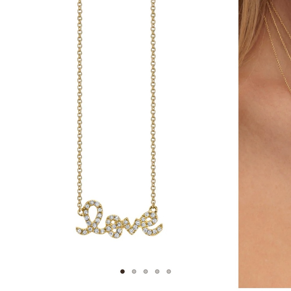 Sydney Evan Small 14k Gold Love Script Necklace with Diamonds